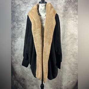 SHEIN Black & Tan Open Front Fluffy Warm Cozy Cardigan Size 1X